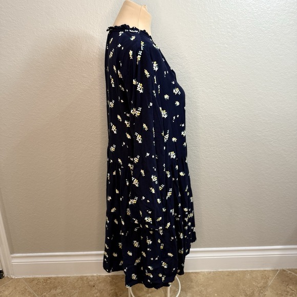 GAP Ruffle Tiered Mini Dress Navy Blue Floral Size Large Tall Boho Cottagecore - Picture 4 of 11